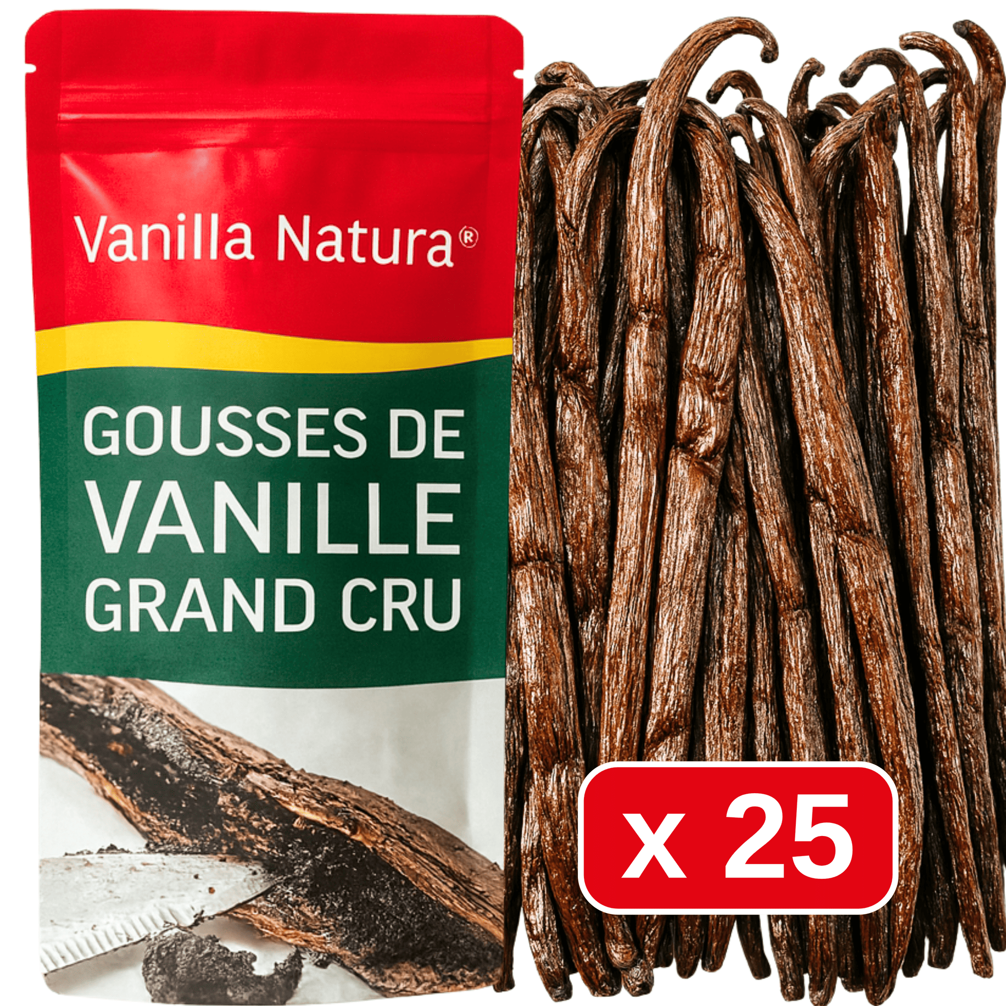 25 Gousses de Vanille Grand Cru • Vanilles de Qualité Extra Gourmet • Gousse Souple et Charnue • Idéal Pâtisserie et Cuisine • Sachet Refermable - Conservation Longue Durée