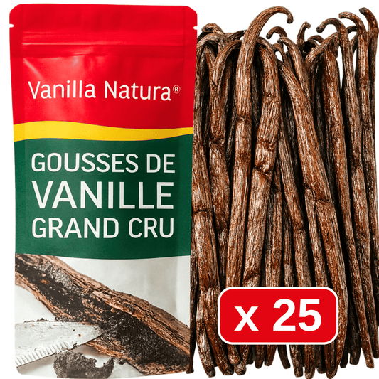 25 Bacche di Vaniglia Grand Cru • Vaniglie di Qualità Extra Gourmet • Bacca Morbida e Carnosa • Ideale per Pasticceria e Cucina • Sacchetto Richiudibile - Conservazione a Lungo Termine • Selezione Prestige Vanilla Natura