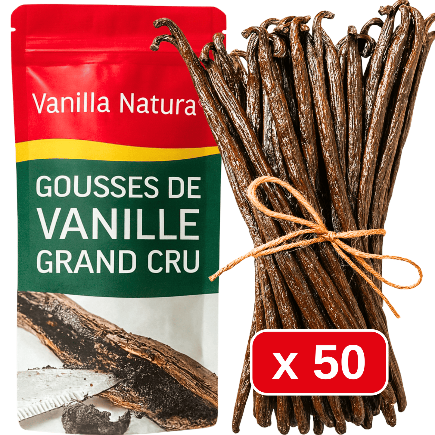 50 Baccelli di Vaniglia Grand Cru • Vaniglie di Qualità Extra Gourmet • Baccello Morbido e Carnoso • Ideale per Pasticceria e Cucina • Sacchetto Richiudibile - Conservazione a Lungo Termine • Selezione Prestige Vanilla Natura