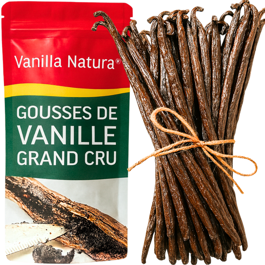 50 Vanilleschoten Grand Cru • Vanillen von Extra Gourmet Qualität • Weiche und Fleischige Schote • Ideal für Patisserie und Küche • Wiederverschließbarer Beutel - Lange Haltbarkeit • Prestige Auswahl Vanilla Natura